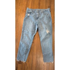 Old Navy Womens O.G. Straight High Rise Distressed Fray Hem Jeans Light Wash 16